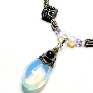 Moonstone and Amethyst Beaded Necklace